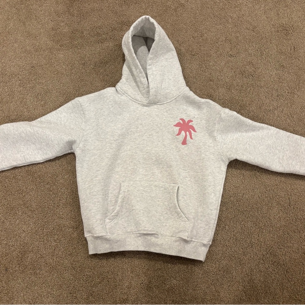 Gray and Pink Pink Palm Puff Hoodie